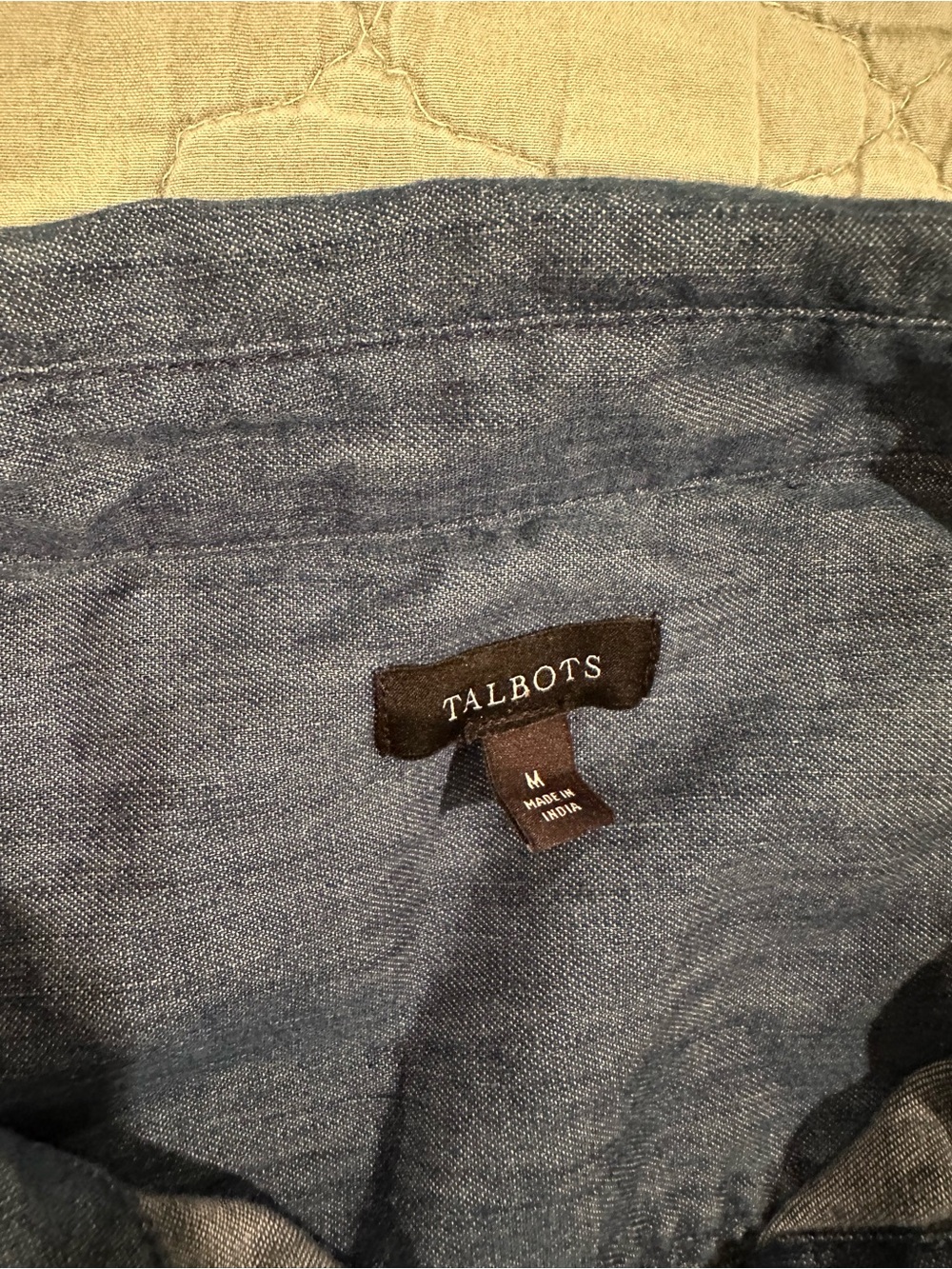 Talbots Denim Button-Down Shirt with Beaded Collar - Blue - Picture 9 of 12